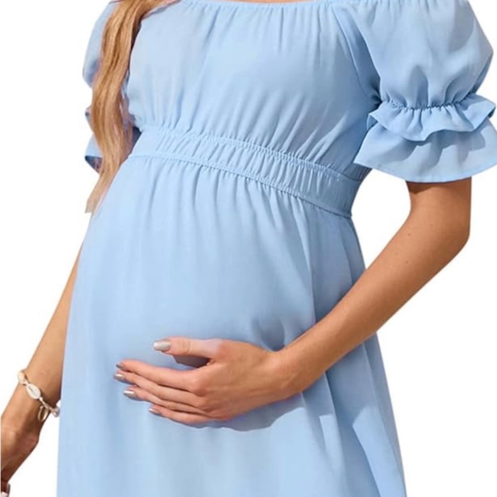 Light Blue Off-Shoulder Maternity Dress